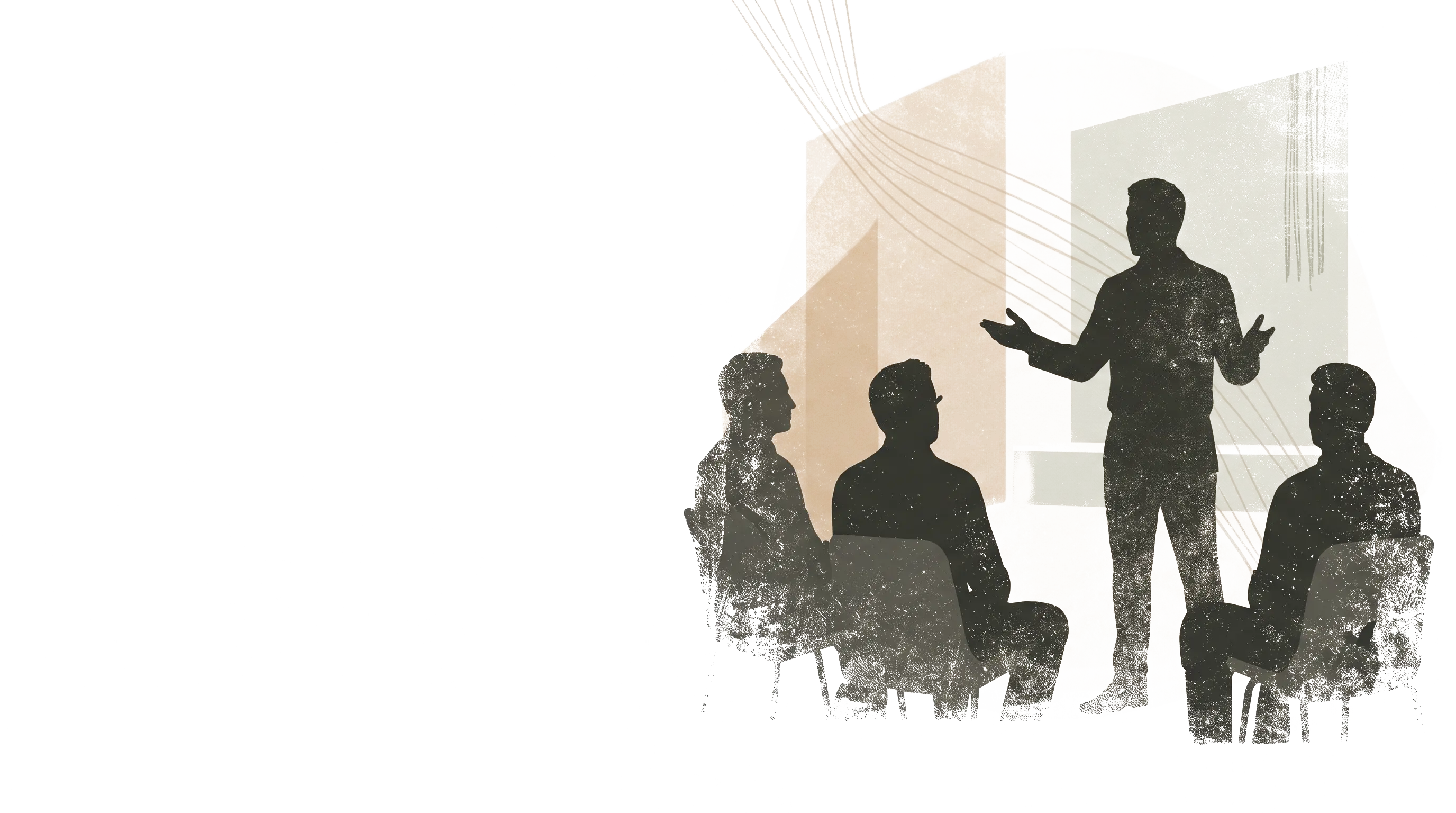 Illustration of a speaker addressing a seated group