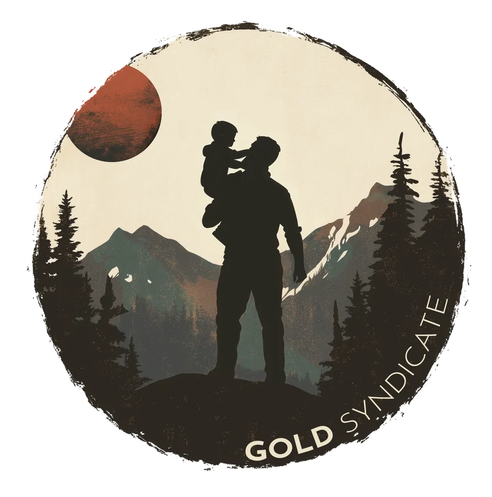 G.O.L.D. Syndicate logo: a father lifting his child in front of mountains and pines